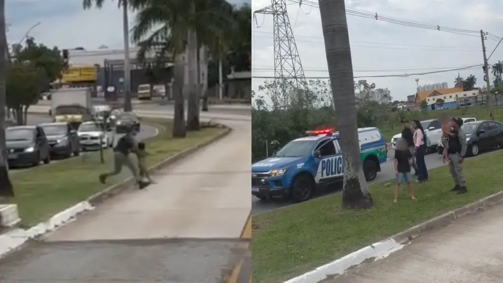 Policial correu para resgatar criança que corria para a rua.