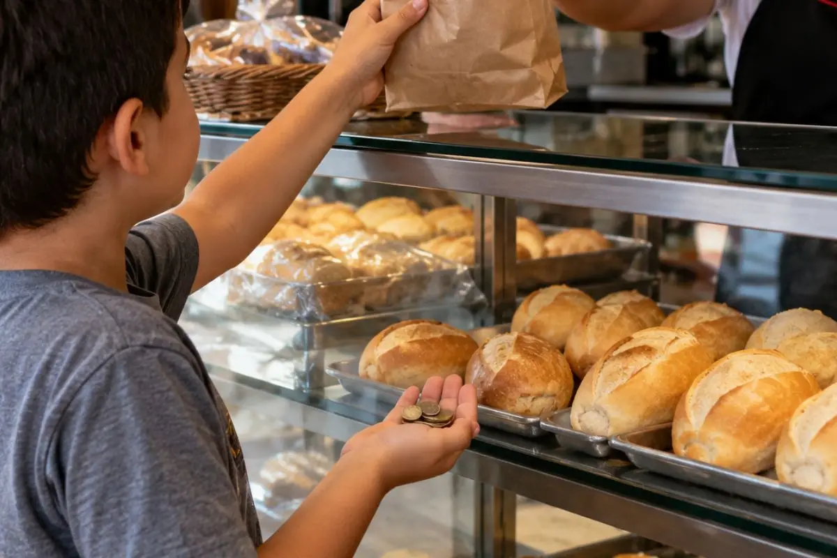 criança comprando pão