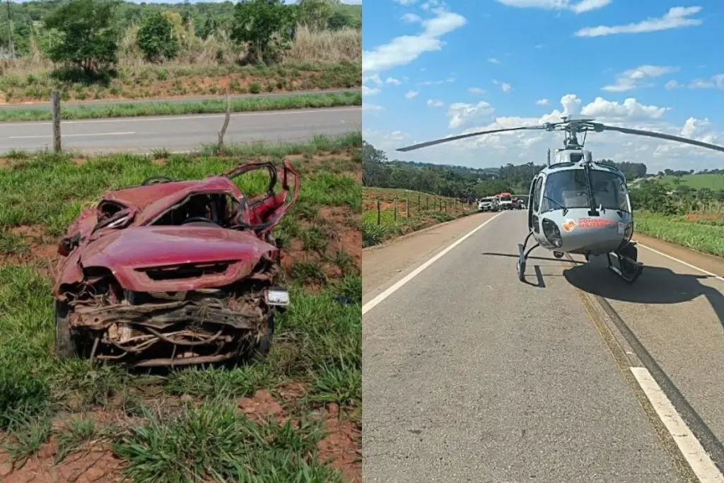 Jovem morre após carro capotar na GO-080; sobrevivente é socorrido de helicóptero e levado para o Hugol
