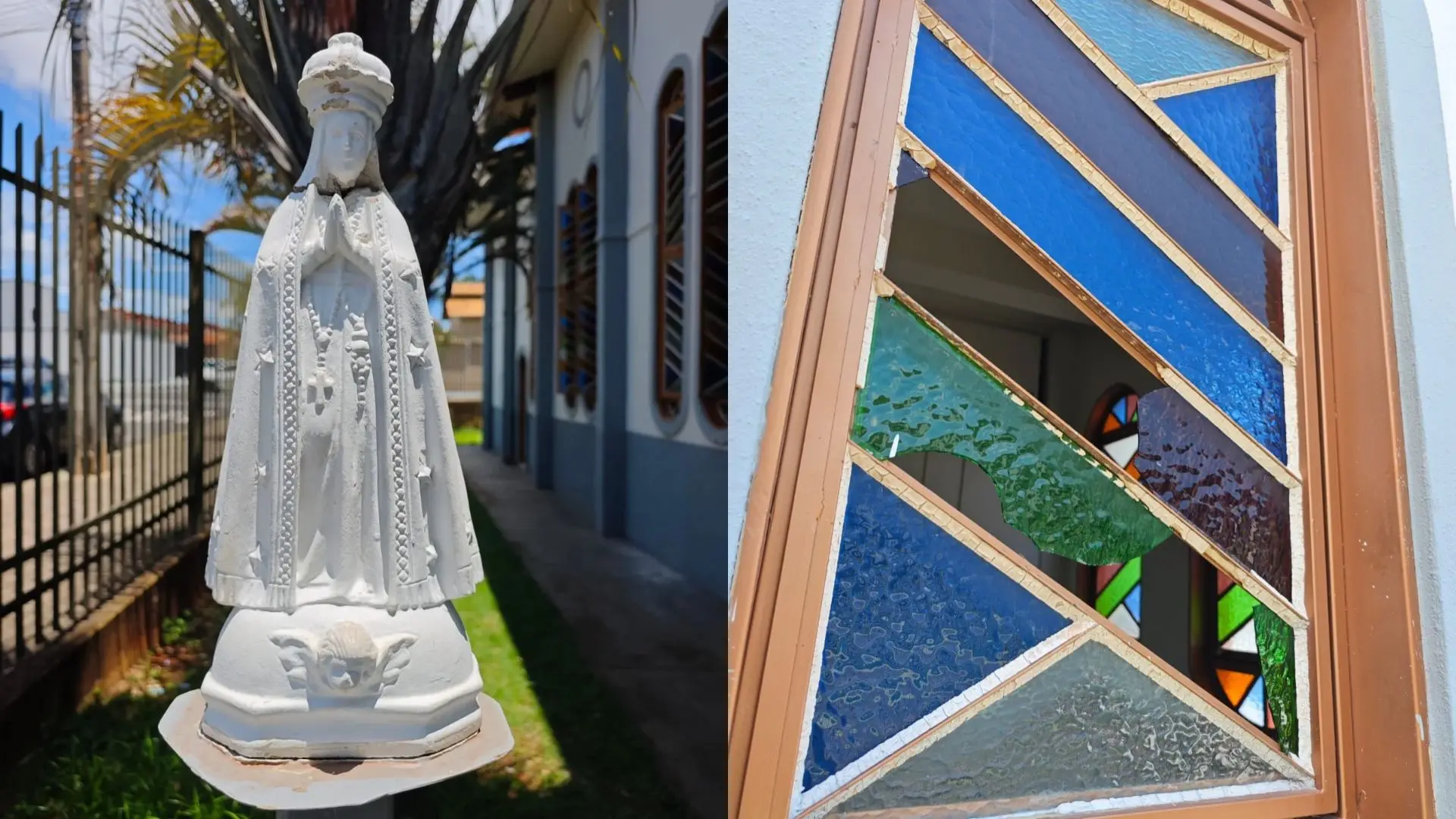 Imagem de santa também foi danificada em igrejas de Caldas Novas.