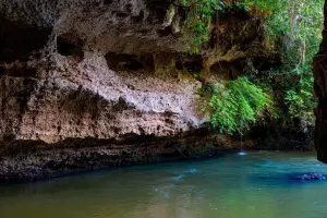 Força de rio abriu uma ponte de pedra sobre caverna cheia de estalactites em Goiás