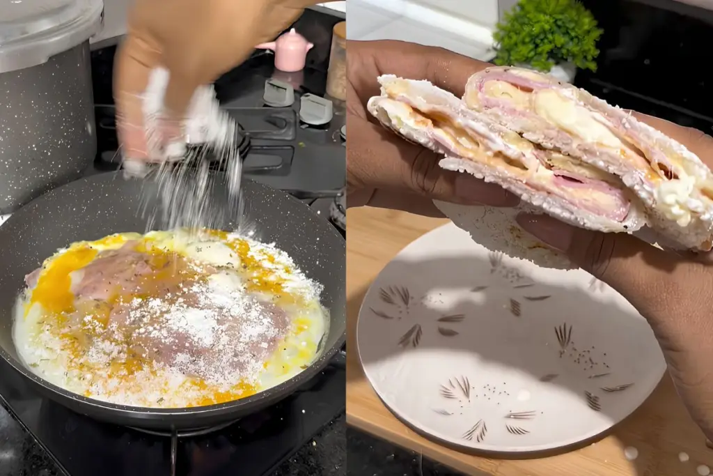 Tapioca com ovos, queijo e presunto