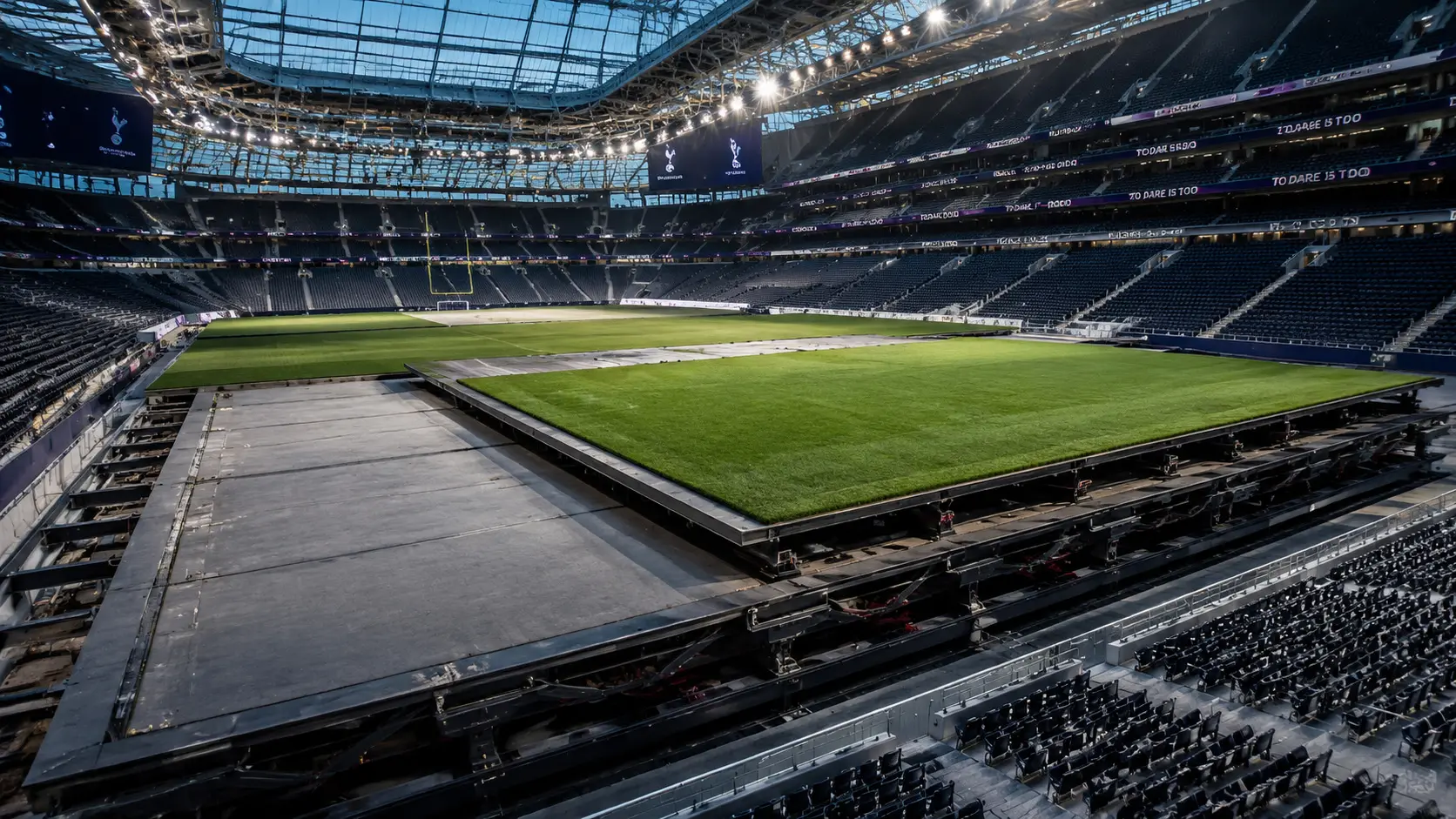 Estádio do Tottenham utiliza sistema retrátil que permite guardar o gramado natural em aproximadamente 25 minutos