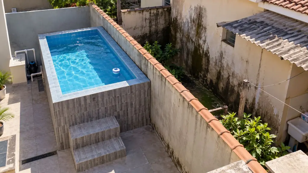piscina elevada perto do muro