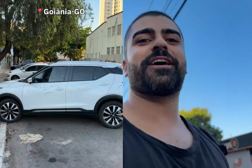 Veículo estacionado em frente a uma garagem chamou a atenção de blogueiro e virou assunto nas redes sociais em Goiânia. (Foto: Reprodução/Instagram/@delcimeireless)