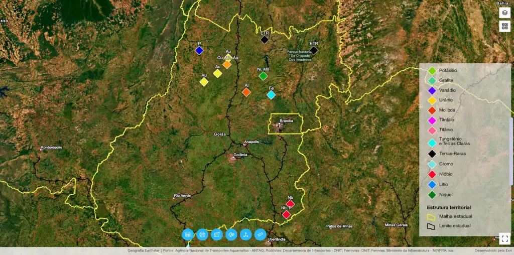 Plataforma da Agência Nacional de Mineração apresenta a distribuição territorial das atividades minerárias em Goiás. (Foto: Reprodução/ANM)