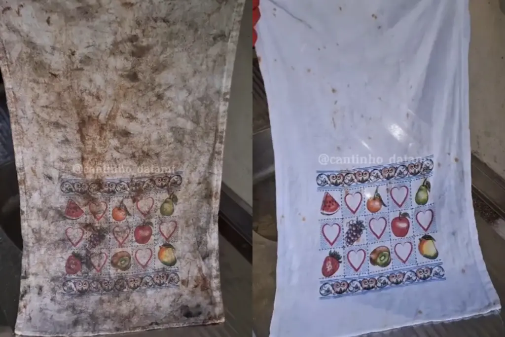 Diarista experiente ensina a desencardir o pano de prato usando uma mistura simples e barata sem precisar de água sanitária nem esfregar no tanque