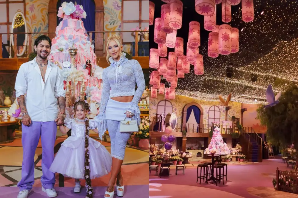 300 mil luzes no teto, torre de Rapunzel e Wesley Safadão: o que teve na festa de Maria Flor em Goiânia