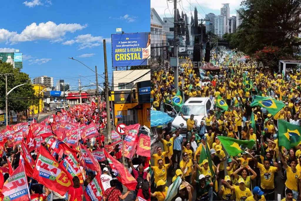 Apoiadores de Lula e Flávio Bolsonaro em mobilizações políticas em Anápolis. (Foto: Reprodução/Redes sociais)