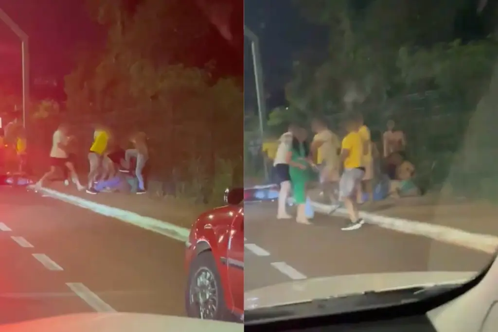 Vídeo mostra homem sendo agredido por várias pessoas durante confusão em Rio Verde, neste domingo (25). (Foto: Reprodução/Redes sociais)