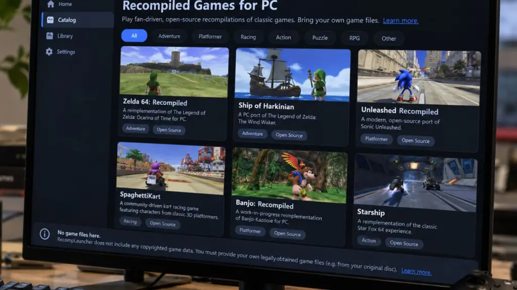 catálogo do RecompLauncher reúne projetos de jogos clássicos recompilados para computador