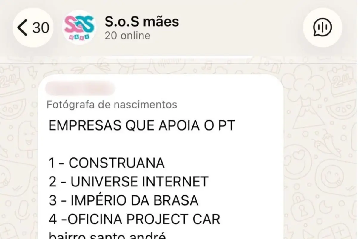 Print de conversa em grupo de WhatsApp obtido pela reportagem. (Foto: Captura de tela)