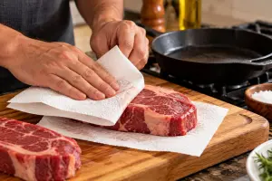 secar a carne antes de fritar