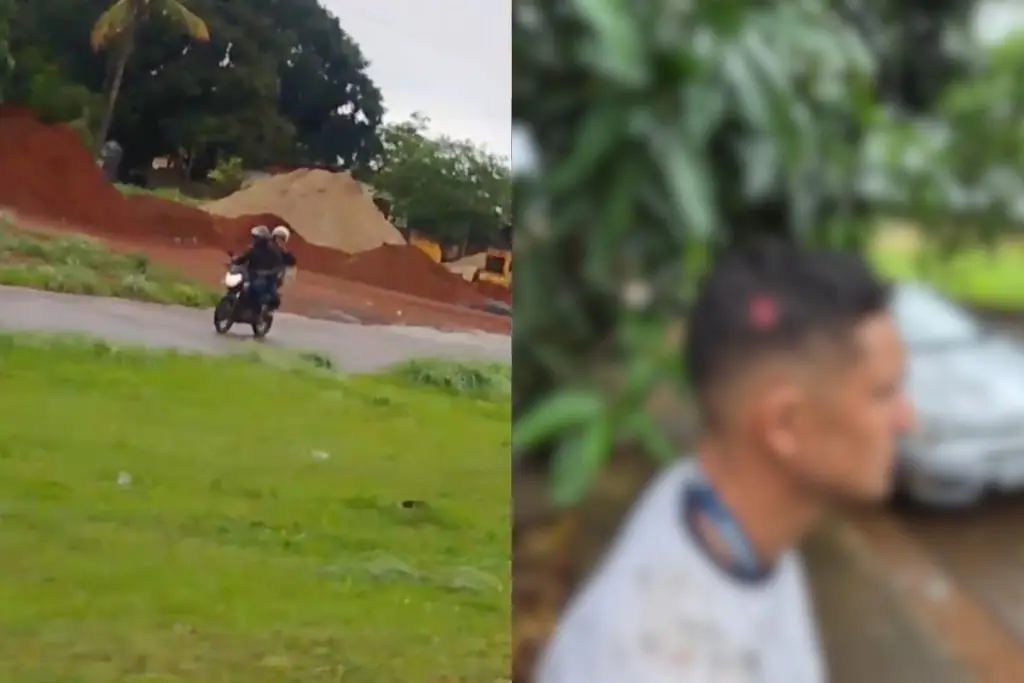 o Dois homens em uma moto são suspeitos de atacar um carro com pedras após desentendimento no trânsito em Anápolis. (Foto: Reprodução)