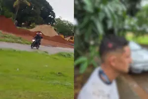 o Dois homens em uma moto são suspeitos de atacar um carro com pedras após desentendimento no trânsito em Anápolis. (Foto: Reprodução)
