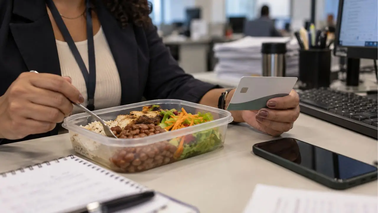 cartão de alimentação e refeição sobre a mesa